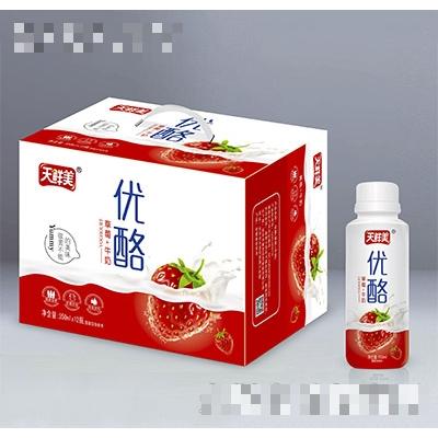 天鲜美优酪草莓+牛奶饮品350mlx12瓶