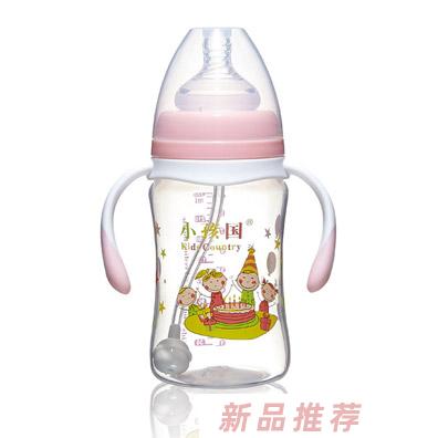 小孩国宽口直身自动PP奶瓶粉色240ML