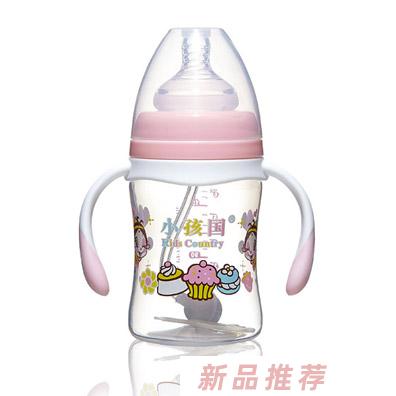 小孩国宽口直身自动PP奶瓶粉色180ML