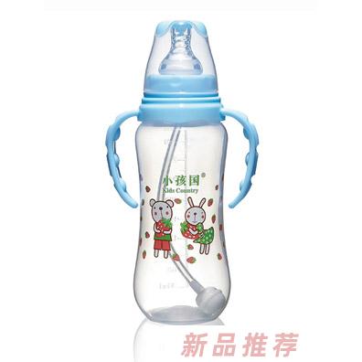 小孩国标口自动弧形PP安全奶瓶蓝色300ML