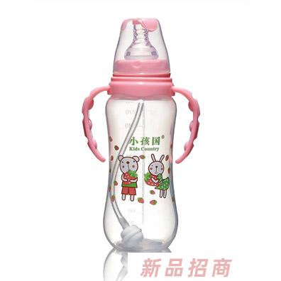 小孩国标口自动弧形PP安全奶瓶粉色300ML