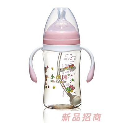 小孩国宽口直身自动PPSU安全奶瓶粉色240ML