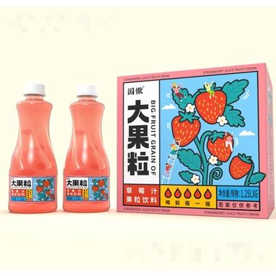 国傲大果粒草莓汁果粒饮料1.25LX6瓶