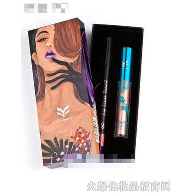 花面狸-美妆彩妆套装-金属色不沾杯唇彩唇釉+唇线笔