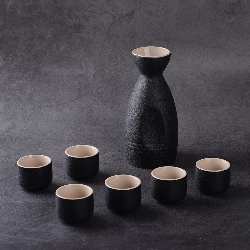 日式和风酒具套装仿古白酒酒器陶瓷黄酒黑粗陶oem代工
